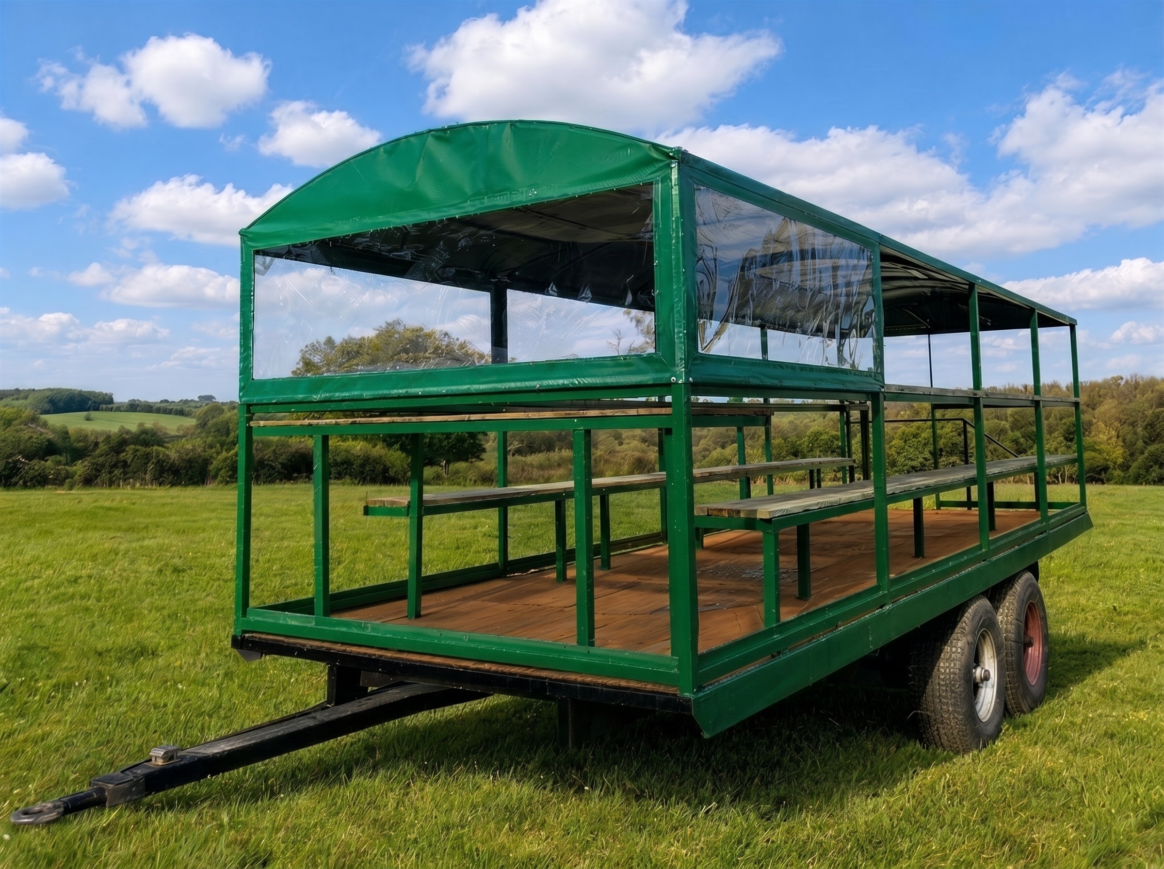 Gun bus trailer cover with clear PVC window panels