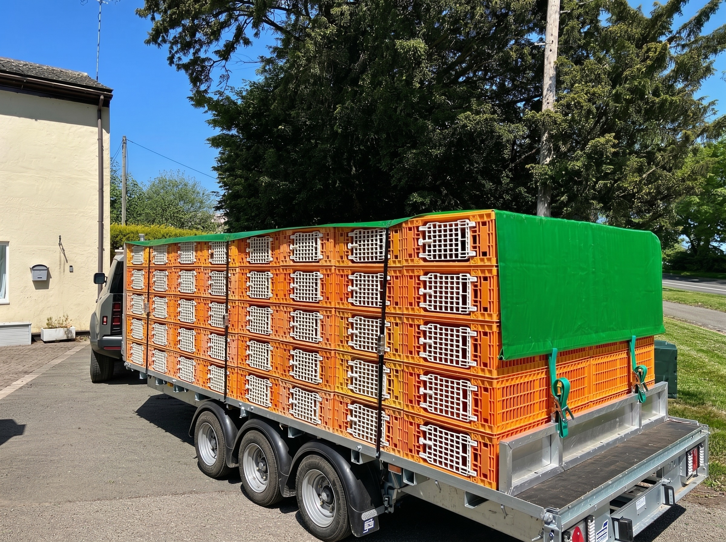 Roll off sheet covering a farm trailer load