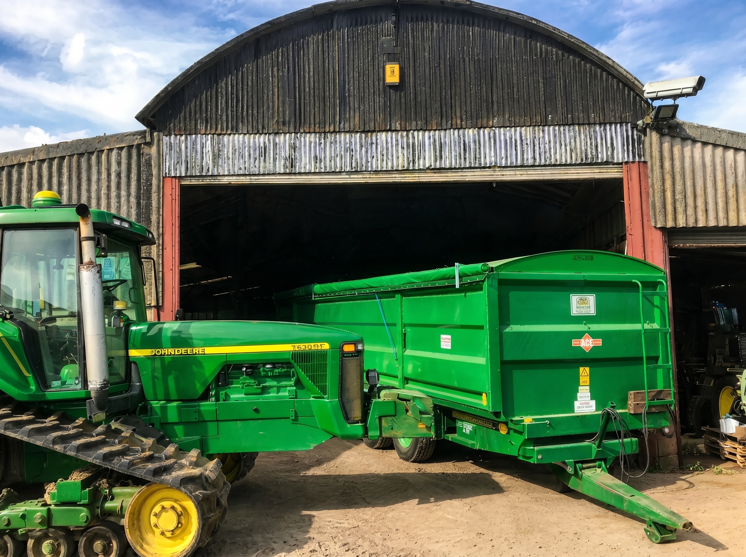 Trailer covered with a roll off sheet against the weather