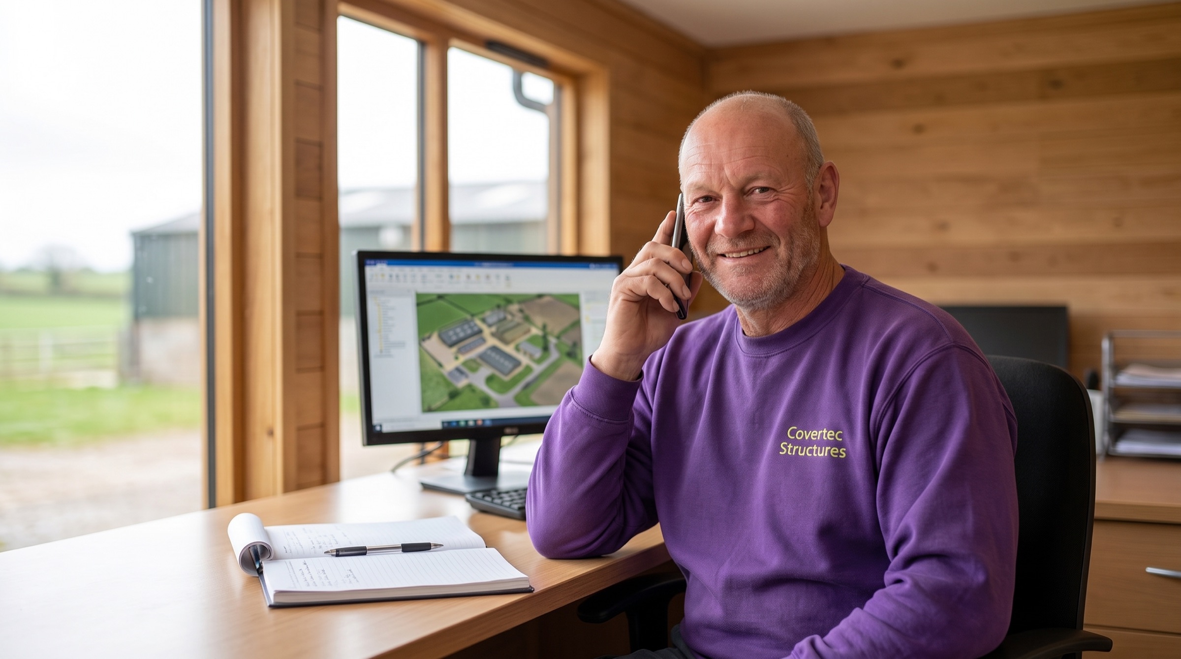 A Covertec team member in the office, happy to help on the phone