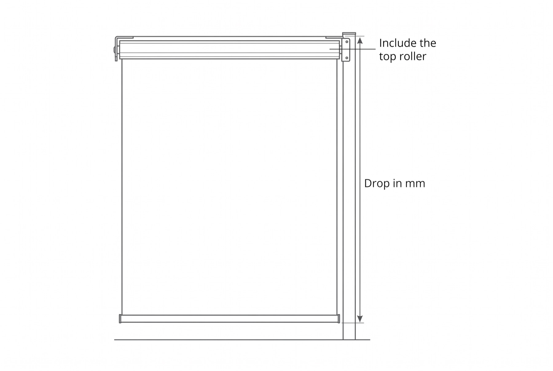 Diagram showing the drop measured in millimetres, including the top roller